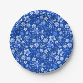 Cobalt Blue Tropical Blume und Blätter Muster 7" Pappteller (Vorderseite)