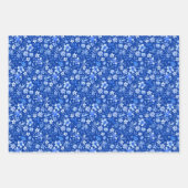 Cobalt Blue Tropical Flowers and Leaves 3 Patterns Geschenkpapier Set (Vorderseite)