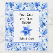 Cobalt Blue Tropical Pattern, Orchid-Blume Weinetikett (Einzelnes Label)
