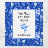Cobalt Blue Tropical Pattern, Protea Blume Weinetikett (Einzelnes Label)