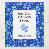 Cobalt Blue Tropical Pattern, Protea Blume Weinetikett (Einzelnes Label)
