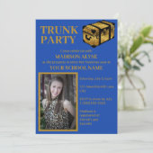 Cobalt Blue Trunk Uni Dorm Party Foto Einladung (Stehend Vorderseite)