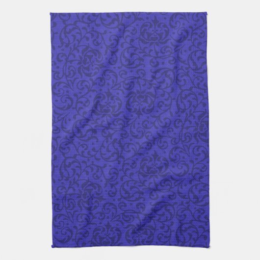 Cobalt Blue Tudor Garden Floral Damask Küchentuch (Vertikal)