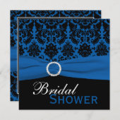 Cobalt Blue und Black Damask Brautparty Einladung (Vorne/Hinten)