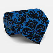 Cobalt Blue und Black Damask Necktie Krawatte (Gerollt)