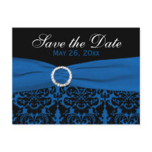 Cobalt Blue und Black Damask Save the Date Card