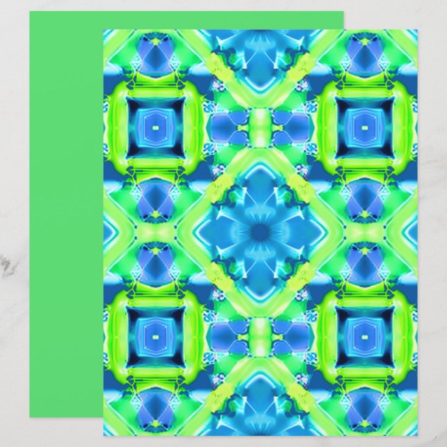 Cobalt Blue und Lime Green Gefärbte Krawatte Muste (Vorne/Hinten)