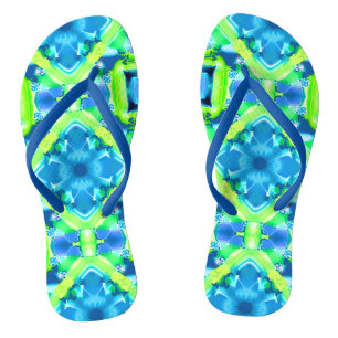 Cobalt Blue und Lime Green Gefärbte Krawatte Muste Badesandalen