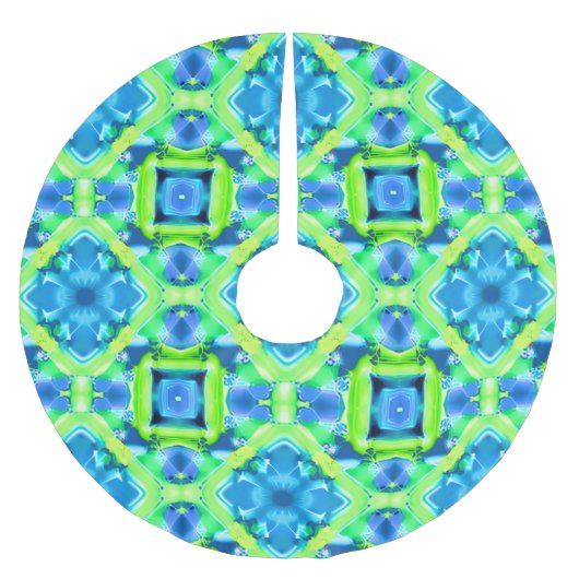 Cobalt Blue und Lime Green Gefärbte Krawatte Muste Polyester Weihnachtsbaumdecke (Vorderseite)