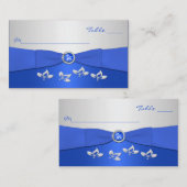 Cobalt Blue und Silver Floral Placecards Platzkarte (Vorne/Hinten)
