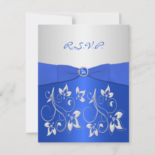 Cobalt Blue und Silver Floral RSVP Card Karte (Vorderseite)