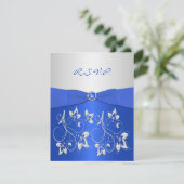 Cobalt Blue und Silver Floral RSVP Card Karte (Stehend Vorderseite)