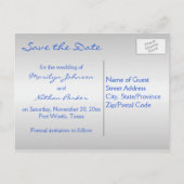 Cobalt Blue und Silver Floral Save the Date Card Ankündigungspostkarte (Rückseite)