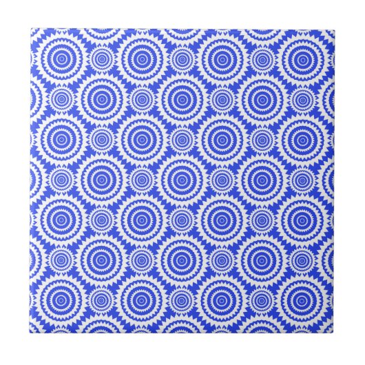 Cobalt Blue und White Kaleidoscope Muster Fliese (Vorderseite)