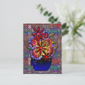 Cobalt Blue Vase mit Blume Postkarte (Stehend Vorderseite)