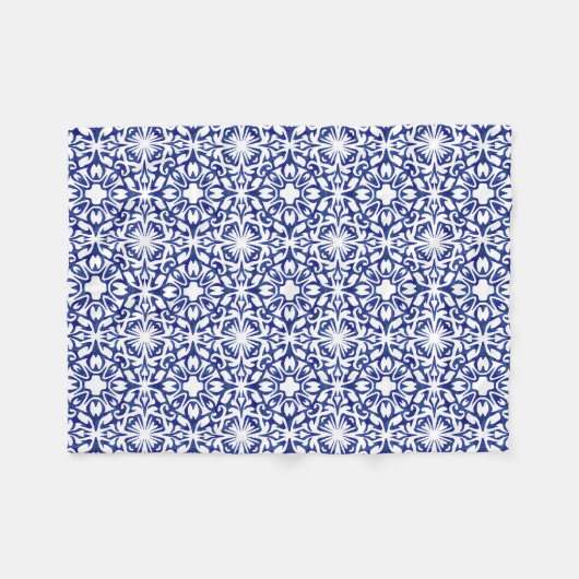 Cobalt Blue Watercolor Spanisches Fliesenmuster Fleecedecke (Vorderseite (Horizontal))