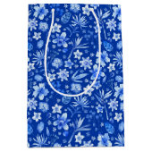 Cobalt Blue Watercolor Tropical Blume Muster Mittlere Geschenktüte (Vorderseite)