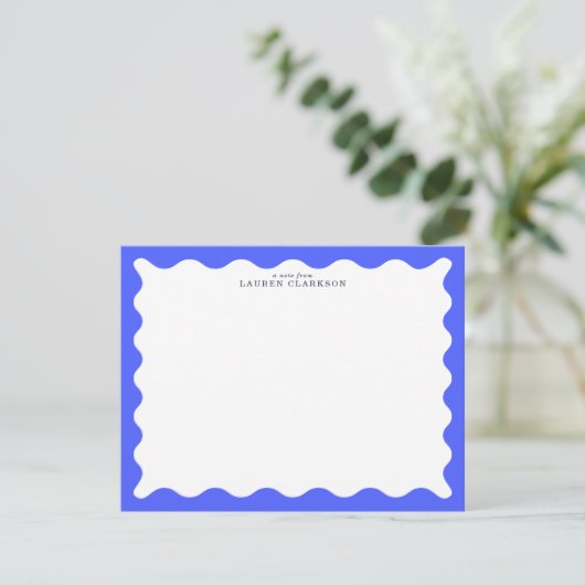 Cobalt Blue Wavy Frame Note Card Einladung (Stehend Vorderseite)