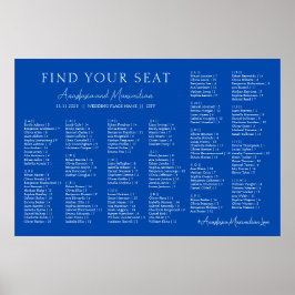 Cobalt Blue Wedding Alphabetical Seating Chart Poster