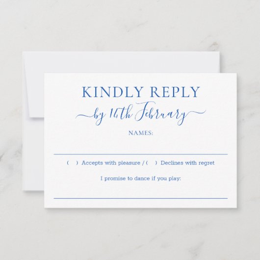 Cobalt Blue Wedding Kindly Reply RSVP Karte (Vorderseite)