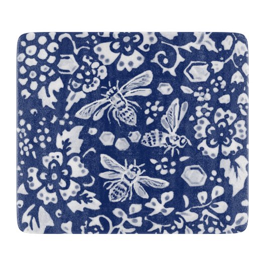Cobalt Blue White Bee Woodland Tapestyle Schneidebrett (Vorderseite)