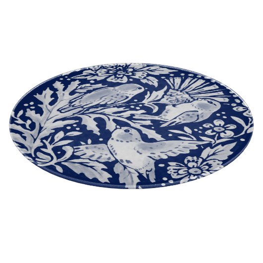 Cobalt Blue White Bird Thistle Rustikale Chinoiser Schneidebrett (Ecke)