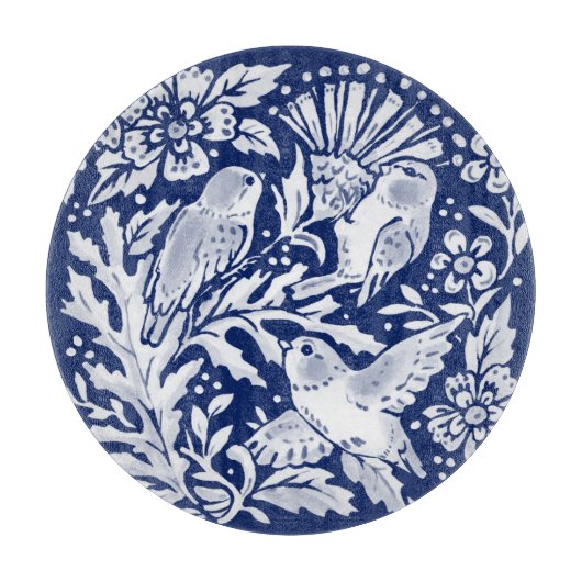 Cobalt Blue White Bird Thistle Rustikale Chinoiser Schneidebrett (Vorderseite)