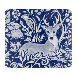 Cobalt Blue White Deer Woodland Tapestyle Schneidebrett