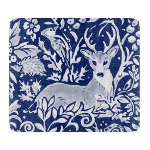 Cobalt Blue White Deer Woodland Tapestyle Schneidebrett