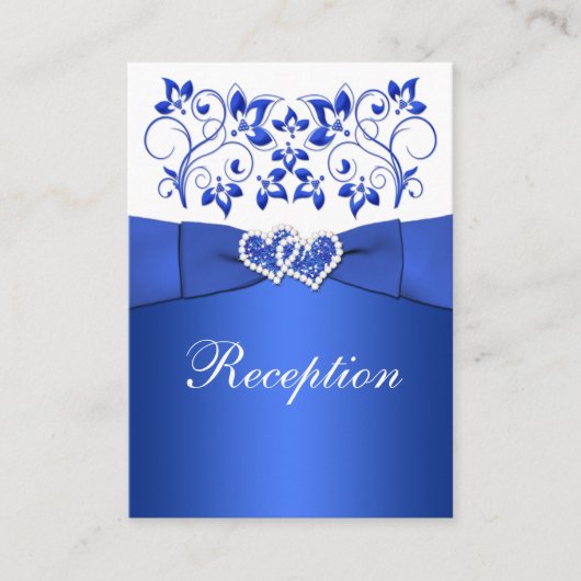 Cobalt Blue, White Floral Hochzeitskarte Begleitkarte (Vorderseite)