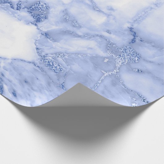 Cobalt Blue White Gray Marble Shiny Glam Geschenkpapier (Ecke)
