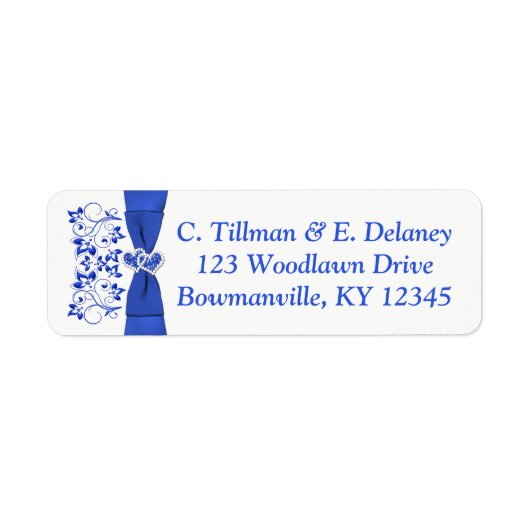 Cobalt Blue White Hearts Rücksendeadresse Etikett  (Vorne)
