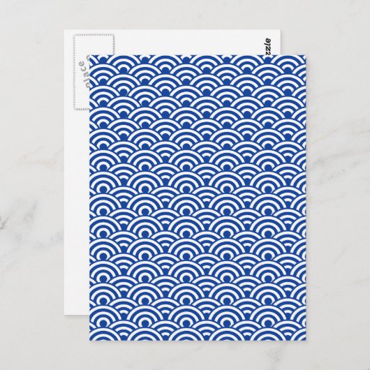 Cobalt Blue White Japanese Wave Muster Postkarte (Vorne/Hinten)