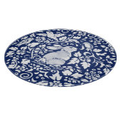 Cobalt Blue White Rabbit Bunny Bird Elegante Flora Schneidebrett (Ecke)