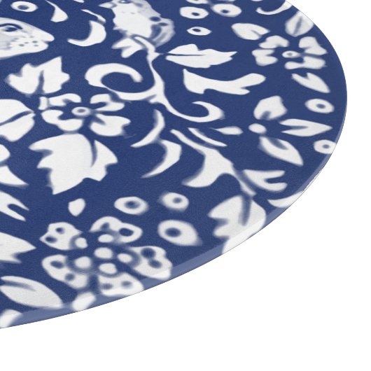 Cobalt Blue White Rabbit Bunny Bird Elegante Flora Schneidebrett (Ecke)