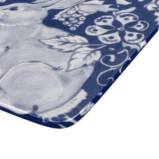 Cobalt Blue White Rabbit Bunny Delft Dedham Bird Schneidebrett (Ecke)