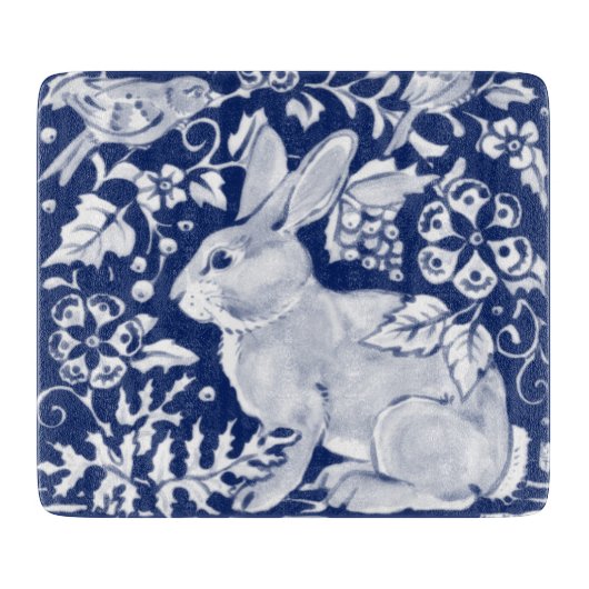 Cobalt Blue White Rabbit Bunny Delft Dedham Bird Schneidebrett (Vorderseite)