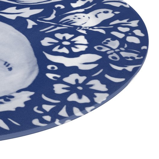 Cobalt Blue White Rabbit Hare Bird Floral Woodland Schneidebrett (Ecke)