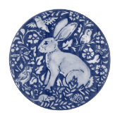 Cobalt Blue White Rabbit Hare Bird Floral Woodland Schneidebrett (Vorderseite)