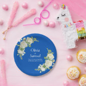 Cobalt Blue & White Roses 7" Pappteller (Party)