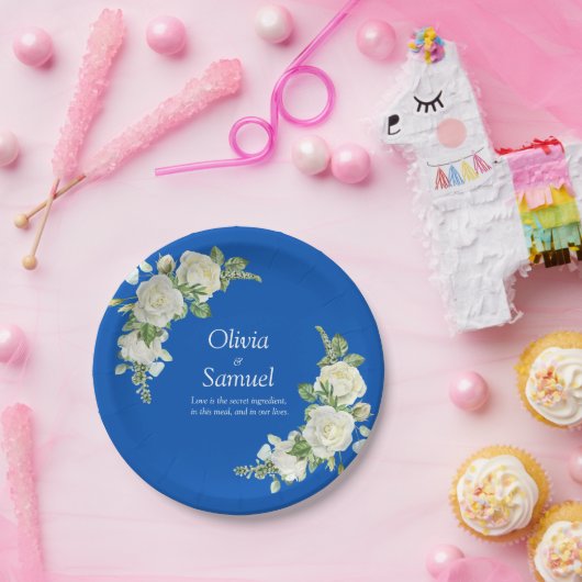 Cobalt Blue & White Roses 7" Pappteller (Party)
