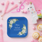 Cobalt Blue & White Roses 7" Square Pappteller (Party)
