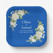 Cobalt Blue & White Roses 7" Square Pappteller (Vorderseite)