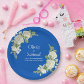 Cobalt Blue & White Roses 9" Pappteller (Party)