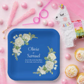 Cobalt Blue & White Roses 9" Square Pappteller (Party)