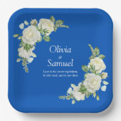 Cobalt Blue & White Roses 9" Square Pappteller (Vorderseite)