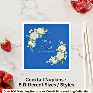 Cobalt Blue & White Roses Cocktail Serviette