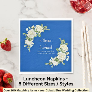 Cobalt Blue & White Roses Luncheon Serviette