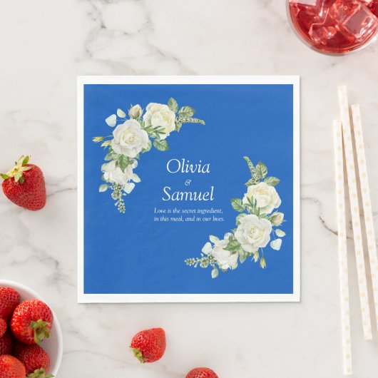 Cobalt Blue & White Roses Luncheon Serviette (Beispiel)