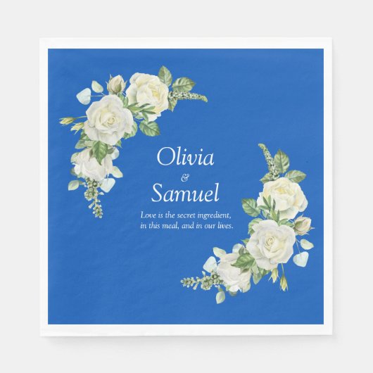 Cobalt Blue & White Roses Luncheon Serviette (Vorderseite)